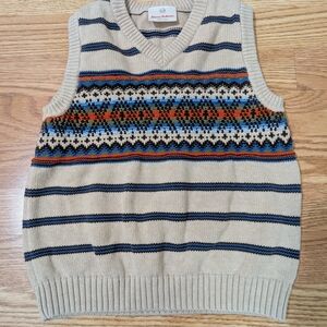 Hanna Andersson Beige V-Neck Sweater Vest with Fair Isle Pattern